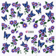 Decal -  Schmetterling blau mit Blüte violett  (C003)