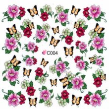 Decal -  Schmetterling mit Blüten rosè+magenta  (C004)